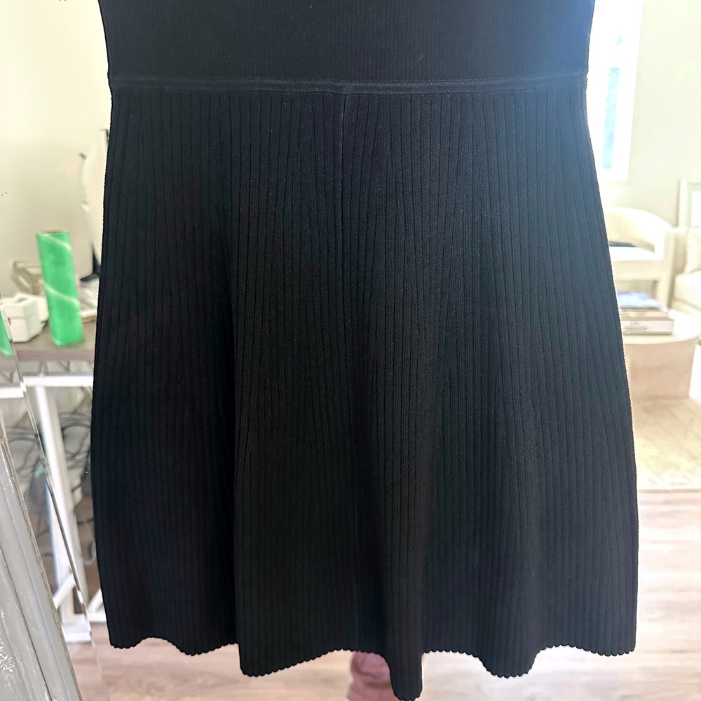 Theory Ribbed Fit & Flare Dress Sleeveless Sweater Crepe Knit Black P - Picture 5 of 10
